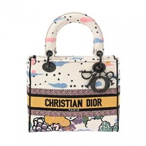 CHRISTIAN DIOR LADY LITE Bag White Multicolor Canvas Handbag